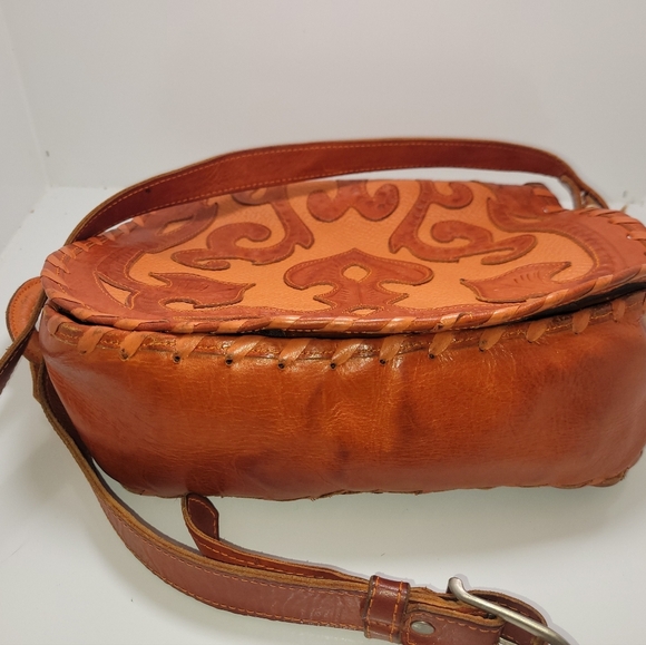 Leaders in Leather Vintage Tooled Satchel Shoulder Bag, Crossbody - Picture 4 of 6
